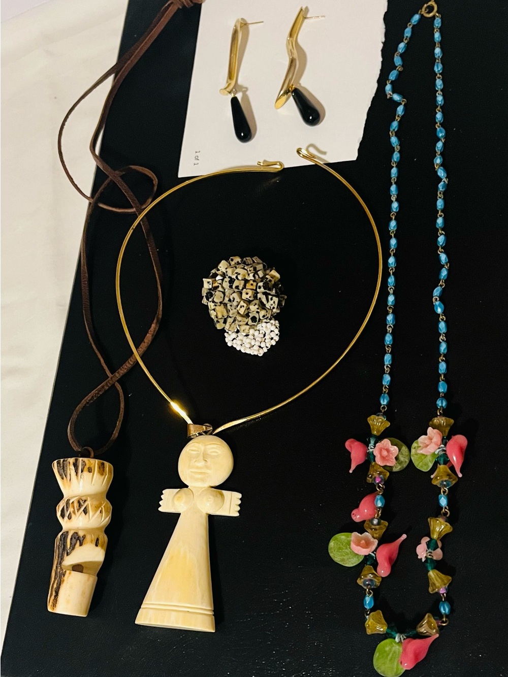 Handcrafted designer jewelry, probably one of a kind. Necklaces ring earrings